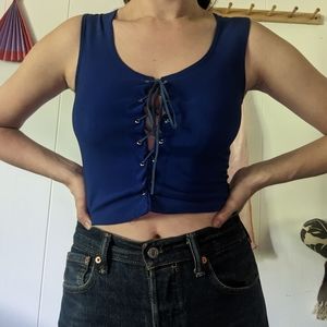 Lace Up Blue Crop Top